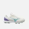 Mizuno Youth Girl's Wave Finch Lightrevo Molded Softball Cleat, White/Blue
