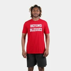 Beyond Blessed Text Short Sleeve Tee 15 Beyond Blessed Text Short Sleeve Tee -Running Shop bbtextdm130 red 1 sv