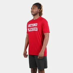 Beyond Blessed Text Short Sleeve Tee 23 Beyond Blessed Text Short Sleeve Tee -Running Shop bbtextdm130 red 3 sv