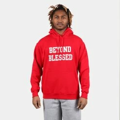 Beyond Blessed Text Hoodie 12 Beyond Blessed Text Hoodie -Running Shop bbtextpc78h red lg 1 svs