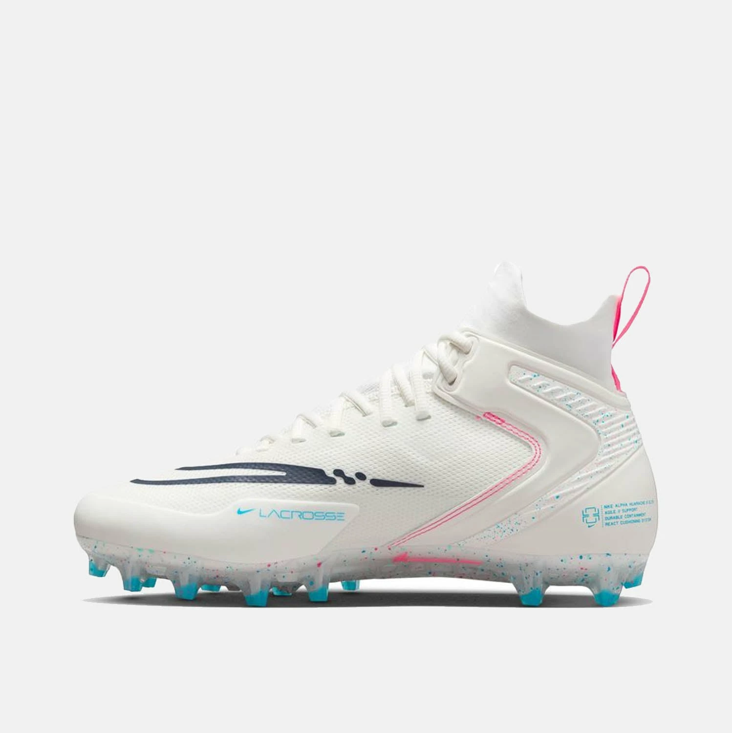 Nike Alpha Huarache 8 Elite Lacrosse Cleats, White/Hyper Pink 2 Nike Alpha Huarache 8 Elite Lacrosse Cleats, White/Hyper Pink - Image 2