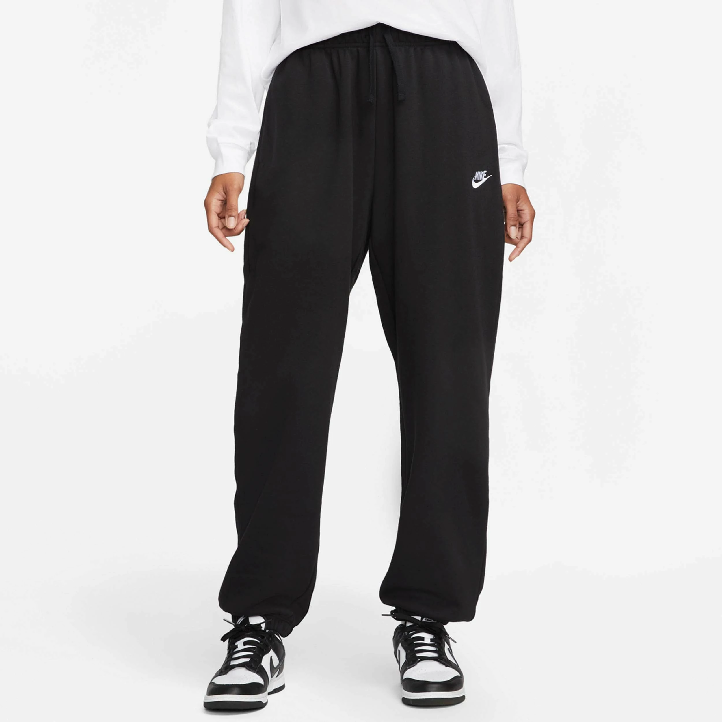 Nike Women's Sportswear Club Fleece Mid-Rise Oversized Sweatpants, Black 1 Nike Women's Sportswear Club Fleece Mid-Rise Oversized Sweatpants, Black