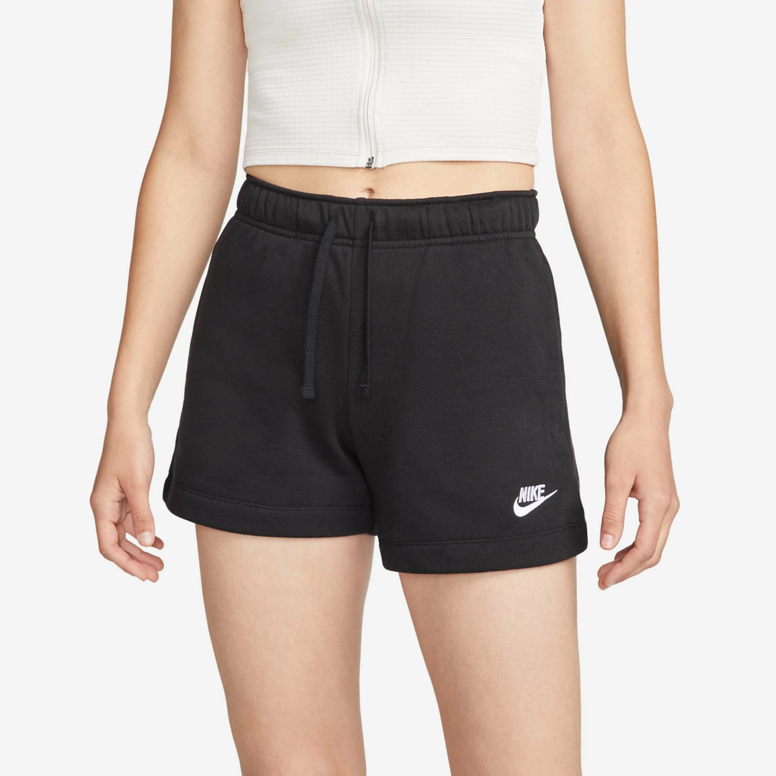 Nike Women's Sportswear Club Fleece Mid-Rise Shorts, Black/White 1 Nike Women's Sportswear Club Fleece Mid-Rise Shorts, Black/White