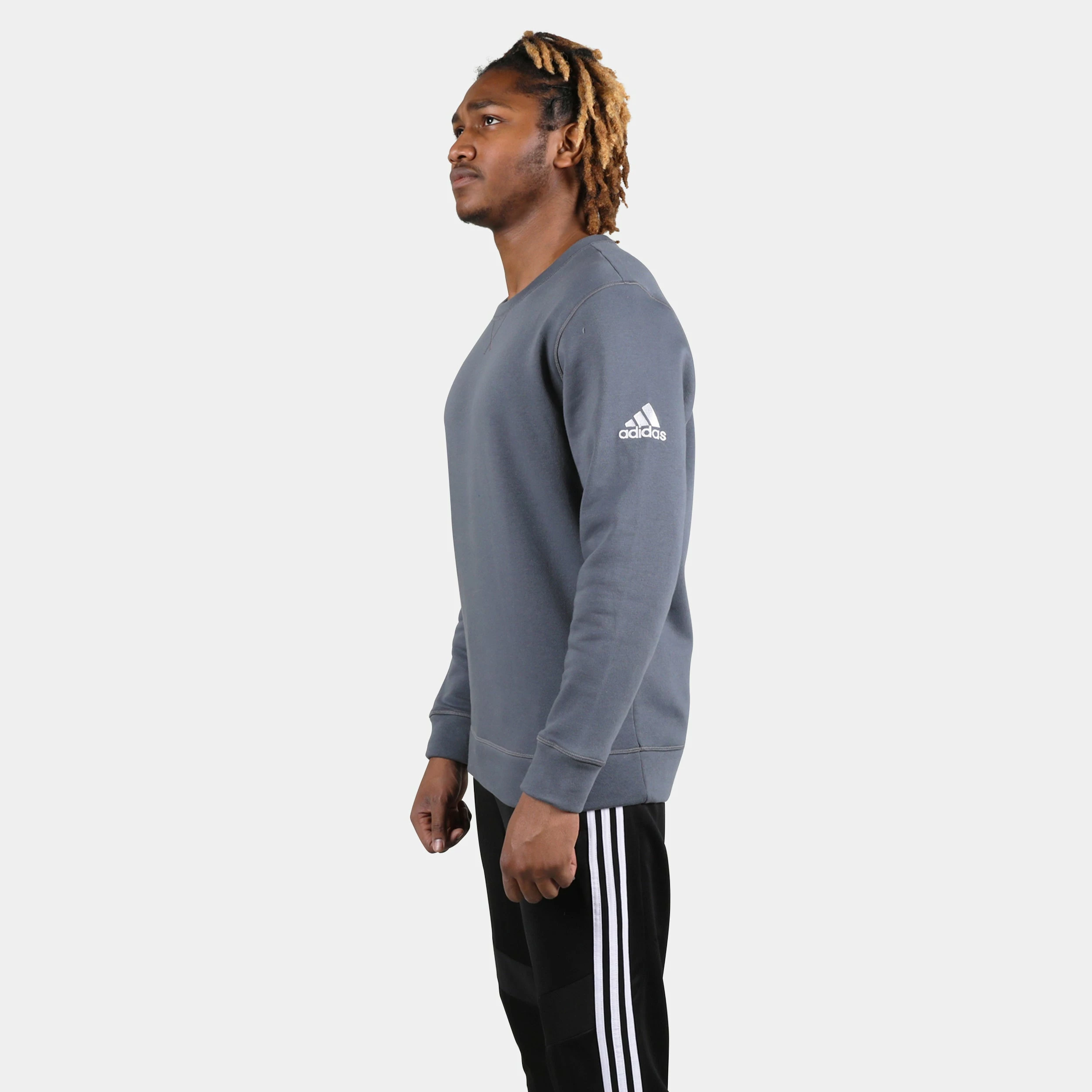 ADIDAS Men's Fleece Crew, Onix 3 ADIDAS Men's Fleece Crew, Onix - Image 3