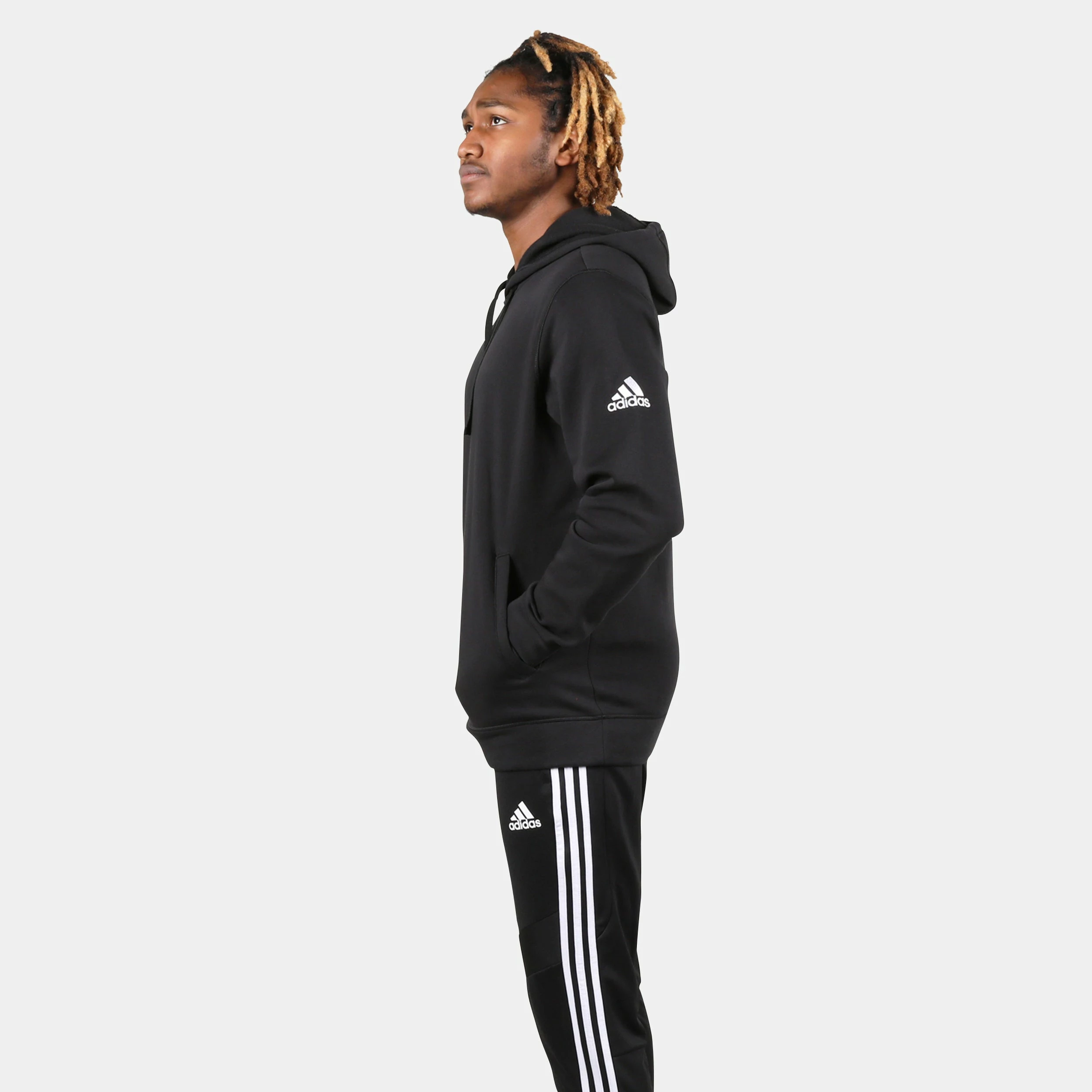 ADIDAS Men's Fleece Hood, Black 3 ADIDAS Men's Fleece Hood, Black - Image 3